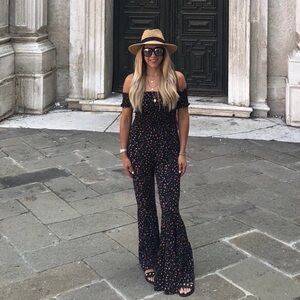 VICI Floral Off-Shoulder Jumpsuit Flare legs